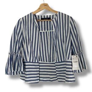 NWT Zara Open-Front Lightweight Striped Blazer Jacket